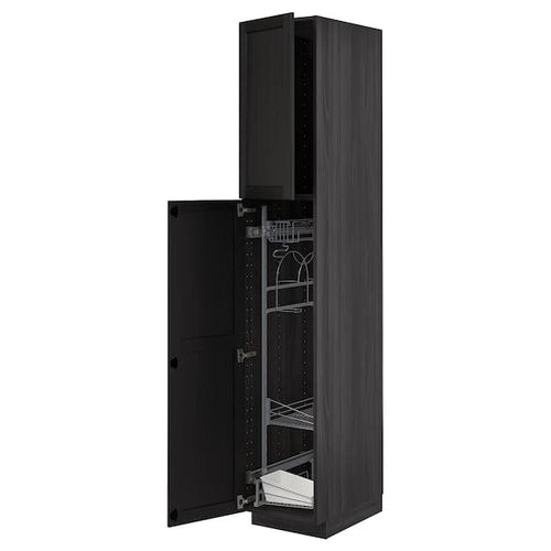 METOD - High cabinet with cleaning interior, black/Lerhyttan black stained , 40x60x220 cm
