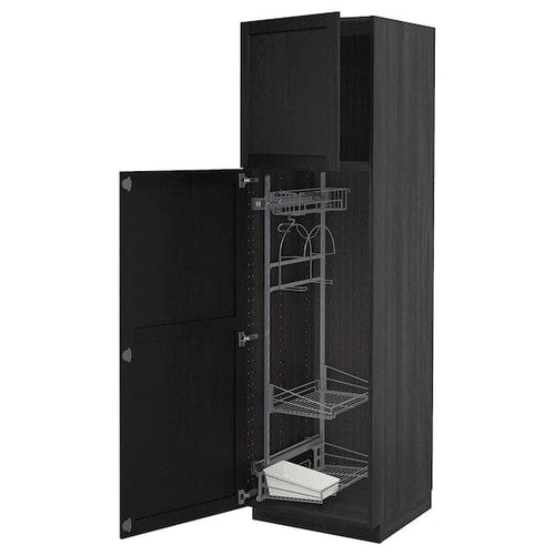 METOD - High cabinet with cleaning interior, black/Lerhyttan black stained , 60x60x200 cm