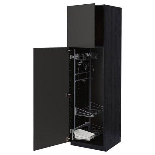 METOD - High cabinet with cleaning interior, black/Nickebo matt anthracite, 60x60x200 cm