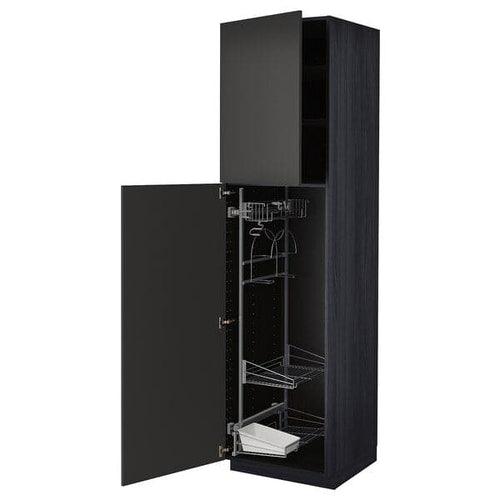 METOD - High cabinet with cleaning interior, black/Nickebo matt anthracite , 60x60x220 cm