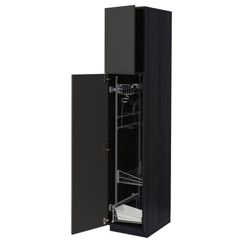 METOD - High cabinet with cleaning interior, black/Nickebo matt anthracite , 40x60x200 cm