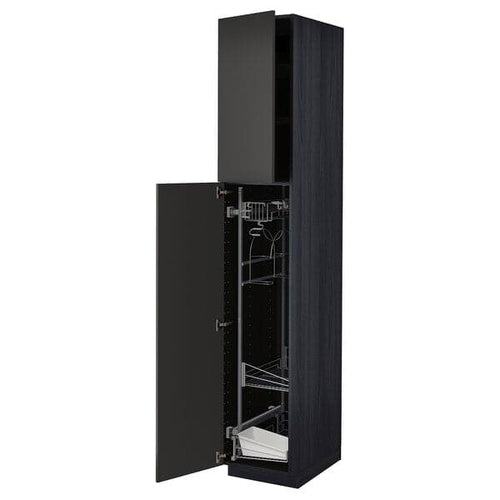 METOD - High cabinet with cleaning interior, black/Nickebo matt anthracite , 40x60x220 cm