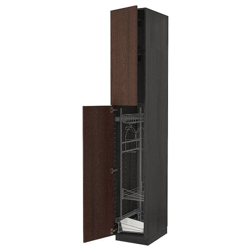 METOD - High cabinet with cleaning interior, black/Sinarp brown , 40x60x240 cm