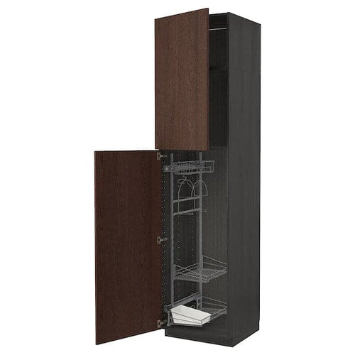 METOD - High cabinet with cleaning interior, black/Sinarp brown , 60x60x240 cm