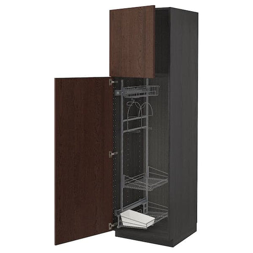 METOD - High cabinet with cleaning interior, black/Sinarp brown , 60x60x200 cm