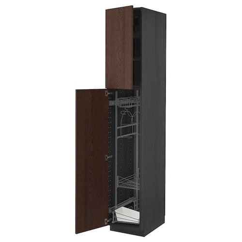 METOD - High cabinet with cleaning interior, black/Sinarp brown , 40x60x220 cm