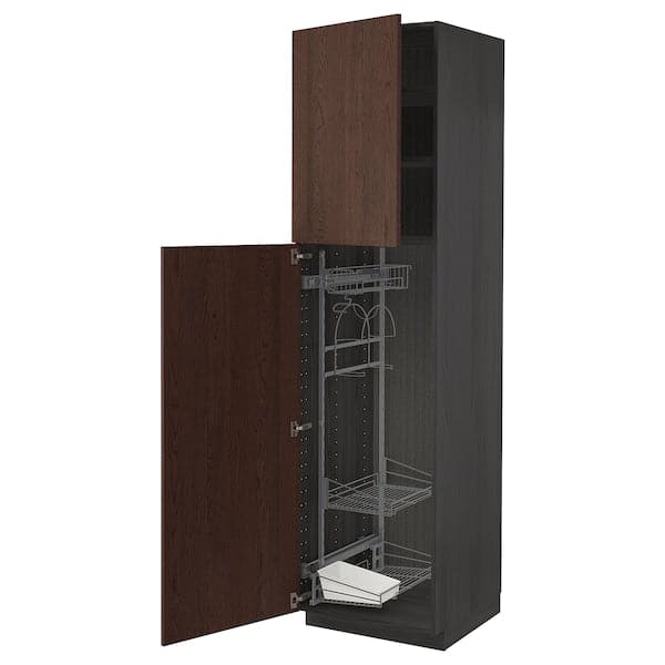 METOD - High cabinet with cleaning interior, black/Sinarp brown , 60x60x220 cm - best price from Maltashopper.com 49458785