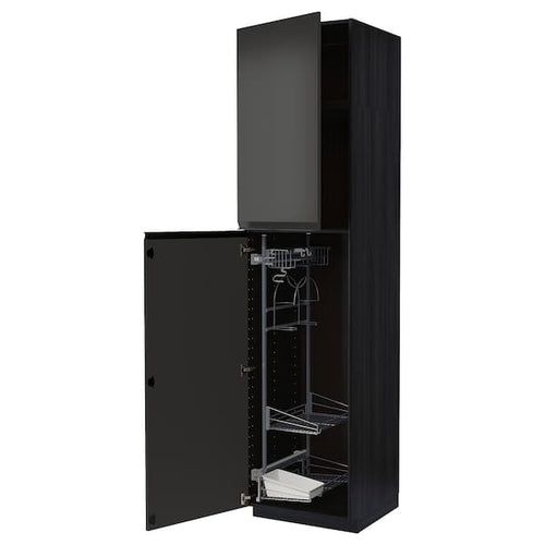 METOD - High cabinet with cleaning interior, black/Upplöv matt anthracite , 60x60x240 cm
