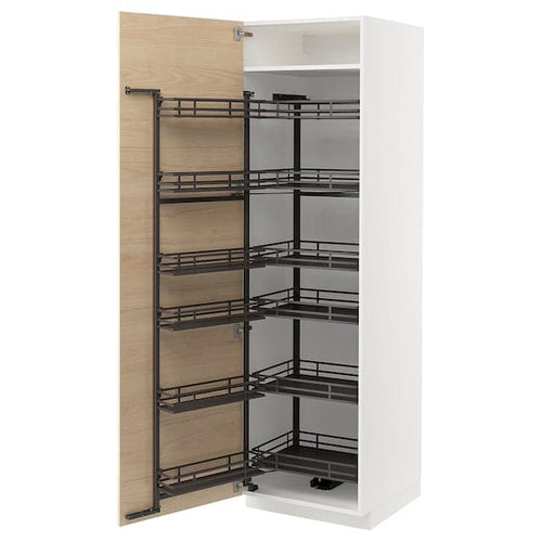 METOD - High cabinet with pull-out larder, white/Askersund light ash effect, 60x60x200 cm