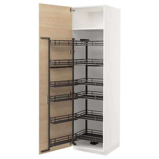 METOD - High cabinet with pull-out larder, white/Askersund light ash effect, 60x60x220 cm - best price from Maltashopper.com 99471930