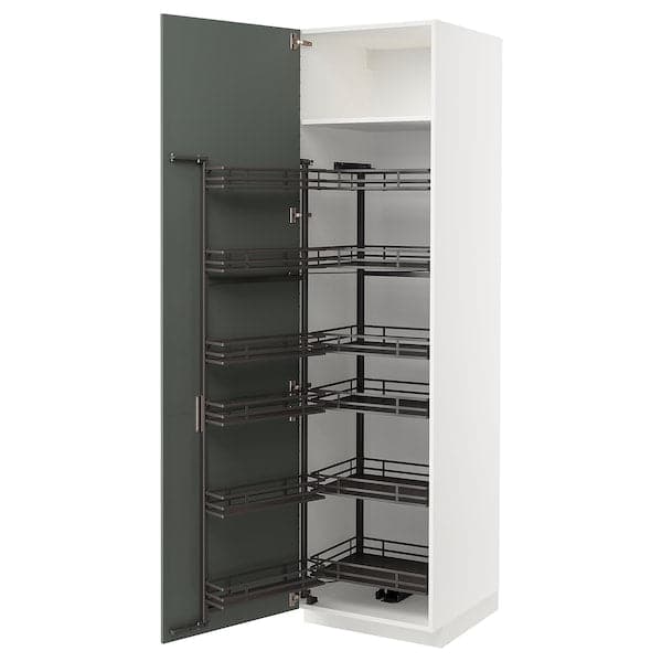 METOD - High cabinet with pull-out larder, white/Bodarp grey-green, 60x60x220 cm - best price from Maltashopper.com 39471947