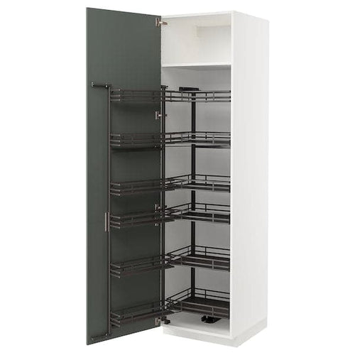 METOD - High cabinet with pull-out larder, white/Bodarp grey-green, 60x60x220 cm