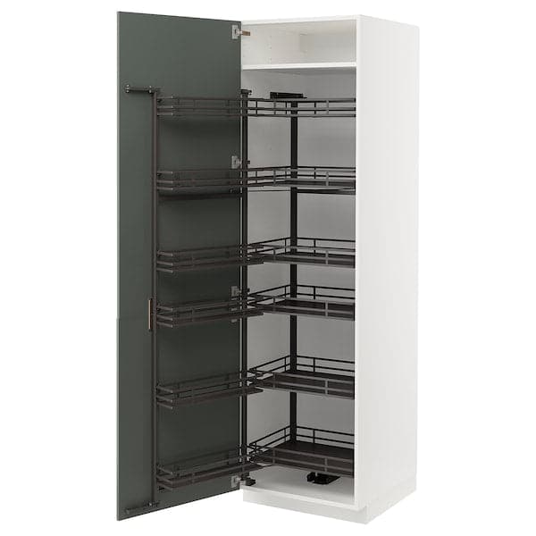 METOD - High cabinet with pull-out larder, white/Bodarp grey-green, 60x60x200 cm - best price from Maltashopper.com 59471946