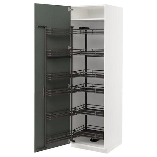 METOD - High cabinet with pull-out larder, white/Bodarp grey-green, 60x60x200 cm