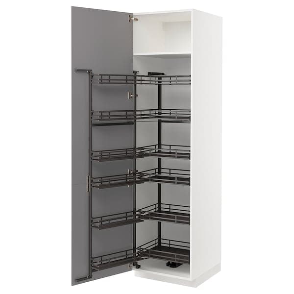 Ikea METOD - High cabinet with pull-out larder, white/Bodbyn grey, 60x60x220 cm
