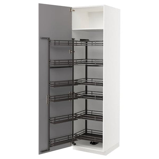 Ikea METOD - High cabinet with pull-out larder, white/Bodbyn grey, 60x60x220 cm