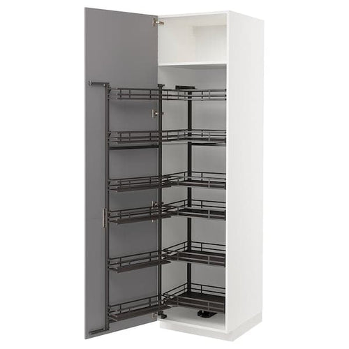 METOD - High cabinet with pull-out larder, white/Bodbyn grey, 60x60x220 cm