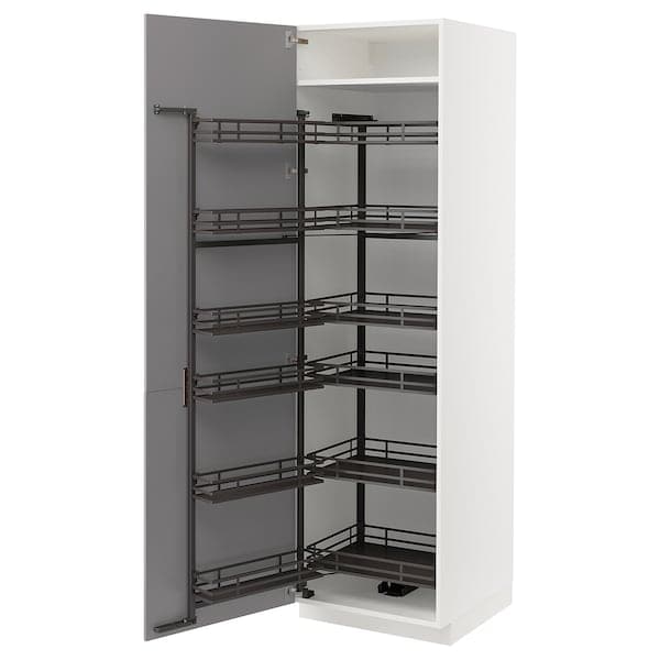 METOD - High cabinet with pull-out larder, white/Bodbyn grey, 60x60x200 cm - best price from Maltashopper.com 79471950