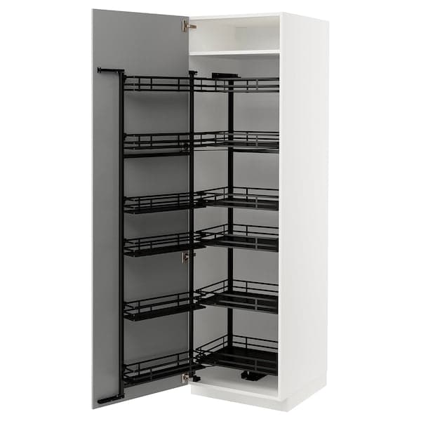 METOD - High cabinet with pull-out larder, white/Bodbyn grey, 60x60x200 cm - best price from Maltashopper.com 99471949