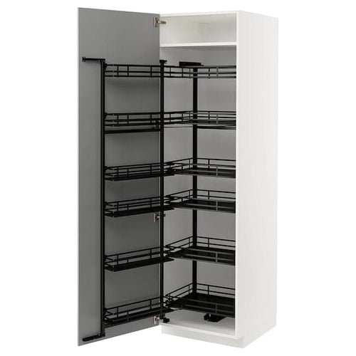 METOD - High cabinet with pull-out larder, white/Bodbyn grey, 60x60x200 cm