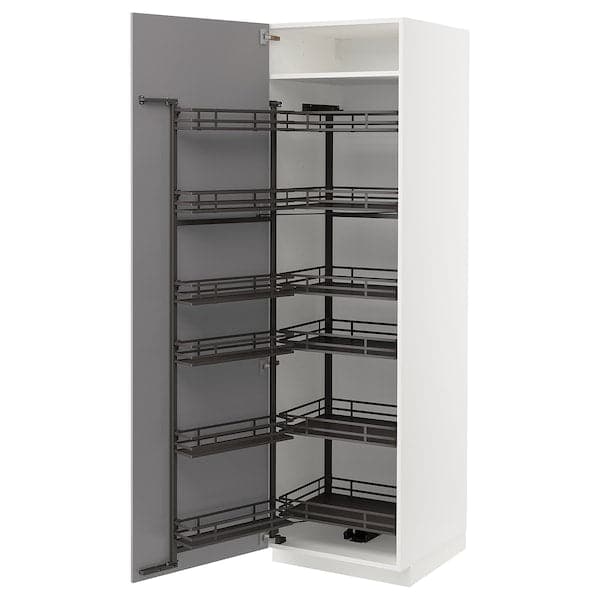 METOD - High cabinet with pull-out larder, white/Bodbyn grey, 60x60x200 cm - best price from Maltashopper.com 99471949