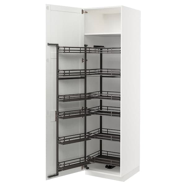 METOD - High cabinet with pull-out larder, white Enköping/white wood effect, 60x60x220 cm - best price from Maltashopper.com 19473551