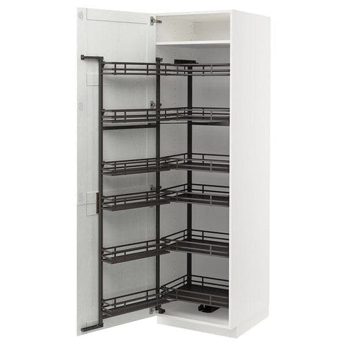 METOD - METOD High cabinet with pull-out larder, white Enköping/white wood effect, 60x60x200 cm