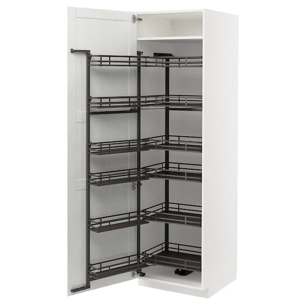METOD - High cabinet with pull-out larder, white Enköping/white wood effect, 60x60x200 cm - best price from Maltashopper.com 59473549
