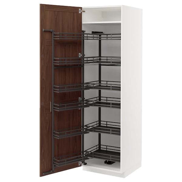 METOD - High cabinet with pull-out larder, white Enköping/brown walnut effect, 60x60x200 cm - best price from Maltashopper.com 89475194