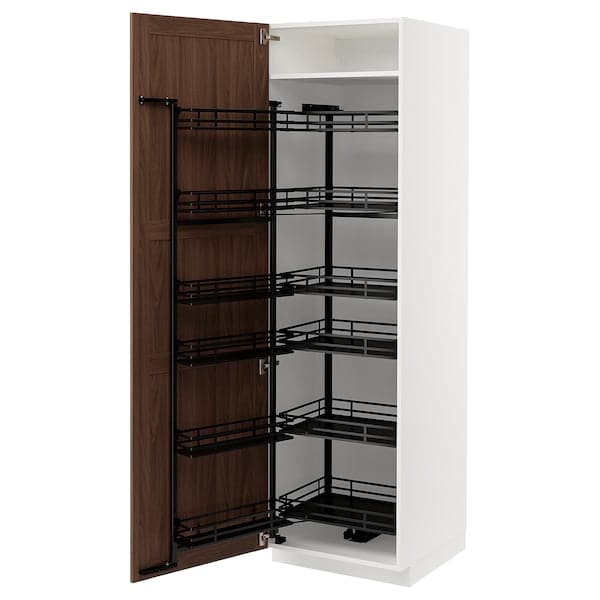 METOD - High cabinet with pull-out larder, white Enköping/brown walnut effect, 60x60x200 cm - best price from Maltashopper.com 09475193