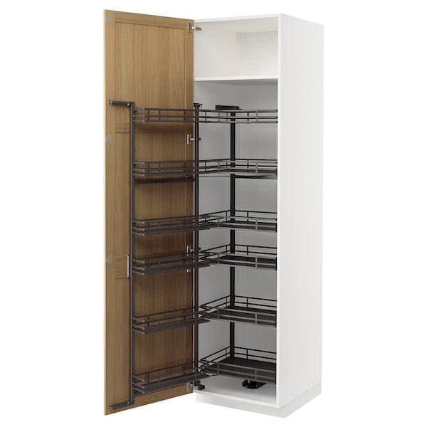 Ikea METOD - High cabinet with pull-out larder, white/Forsbacka oak, 60x60x220 cm