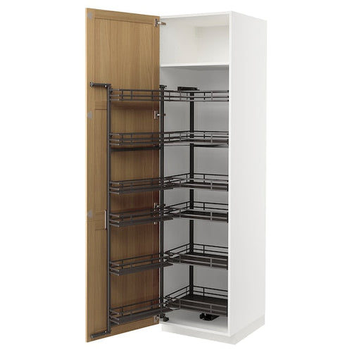 METOD - High cabinet with pull-out larder, white/Forsbacka oak, 60x60x220 cm
