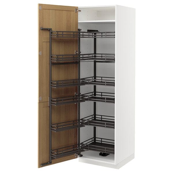 METOD - METOD High cabinet with pull-out larder, white/Forsbacka oak, 60x60x200 cm