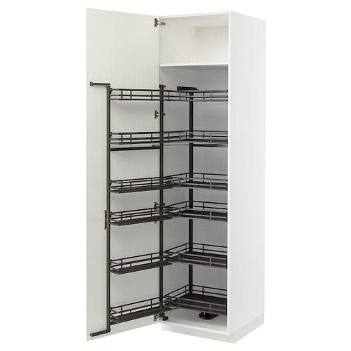 METOD - High cabinet with pull-out larder, white/Havstorp beige, 60x60x220 cm