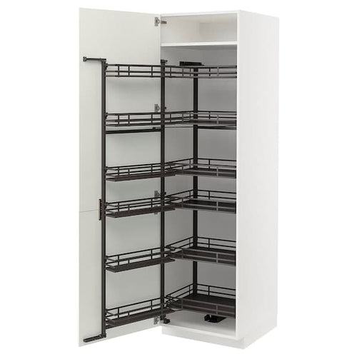 METOD - High cabinet with pull-out larder, white/Havstorp beige , 60x60x200 cm