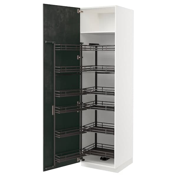 METOD High cabinet with pantry baskets, white / Kalhyttan dark grey concrete effect, 60x60x220 cm - best price from Maltashopper.com 49471975