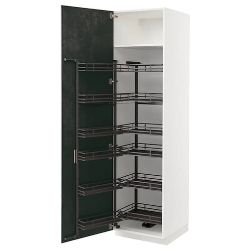 METOD High cabinet with pantry baskets, white / Kalhyttan dark grey concrete effect, 60x60x220 cm