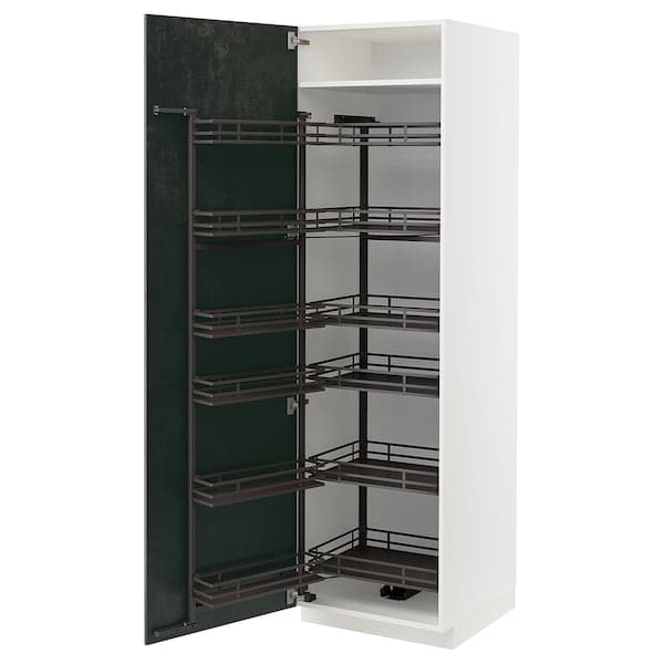 METOD Tall cabinet with larder baskets, white/Kalhyttan concrete effect dark grey, 60x60x200 cm - best price from Maltashopper.com 99471973