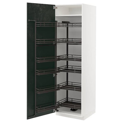 METOD Tall cabinet with larder baskets, white/Kalhyttan concrete effect dark grey, 60x60x200 cm