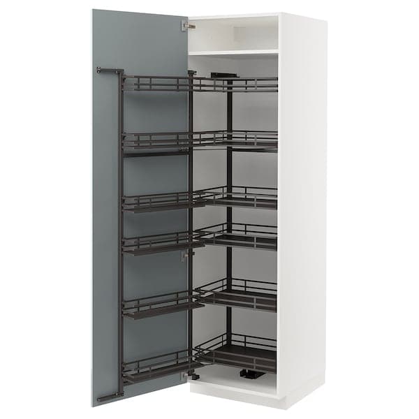 METOD high cabinet with pull-out larder, white/Kallarp light grey-blue