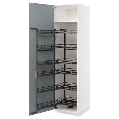 METOD - High cabinet with pull-out larder, white/Kallarp light grey-blue, 60x60x220 cm