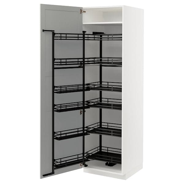 Ikea METOD - High cabinet with pull-out larder, white/Lerhyttan light grey, 60x60x200 cm