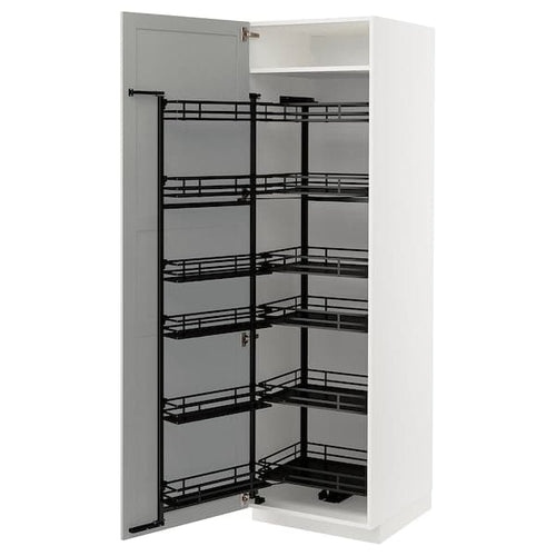 METOD - High cabinet with pull-out larder, white/Lerhyttan light grey, 60x60x200 cm