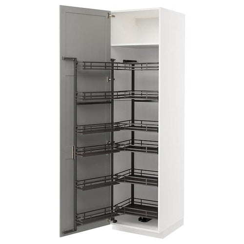 METOD - High cabinet with pull-out larder, white/Lerhyttan light grey, 60x60x220 cm