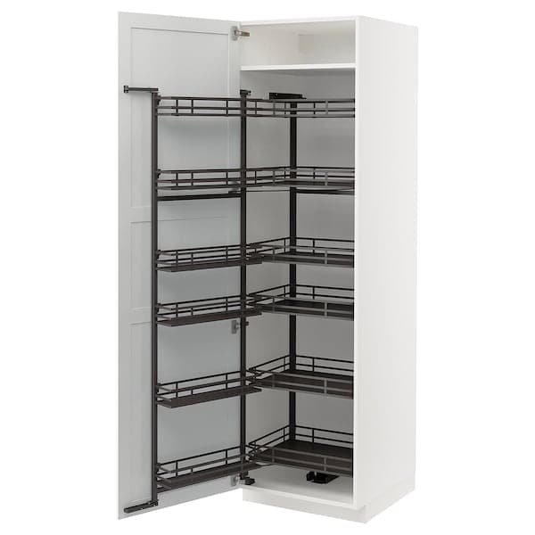 Ikea METOD - High cabinet with pull-out larder, white/Lerhyttan light grey, 60x60x200 cm