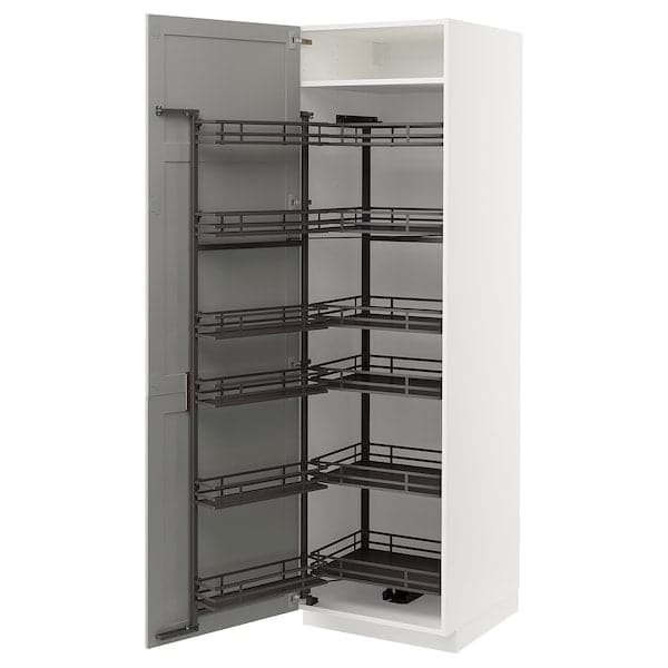 METOD - High cabinet with pull-out larder, white/Lerhyttan light grey , 60x60x200 cm - best price from Maltashopper.com 99472010