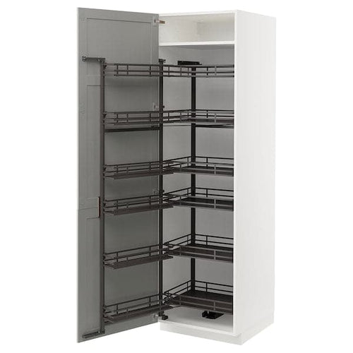 METOD - High cabinet with pull-out larder, white/Lerhyttan light grey , 60x60x200 cm