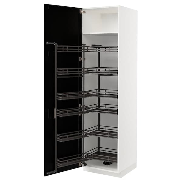 METOD - High cabinet with pull-out larder, white/Lerhyttan black stained, 60x60x220 cm - best price from Maltashopper.com 59472007