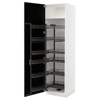METOD high cabinet with pull-out larder, white/Lerhyttan black stained, 60x60x220 cm
