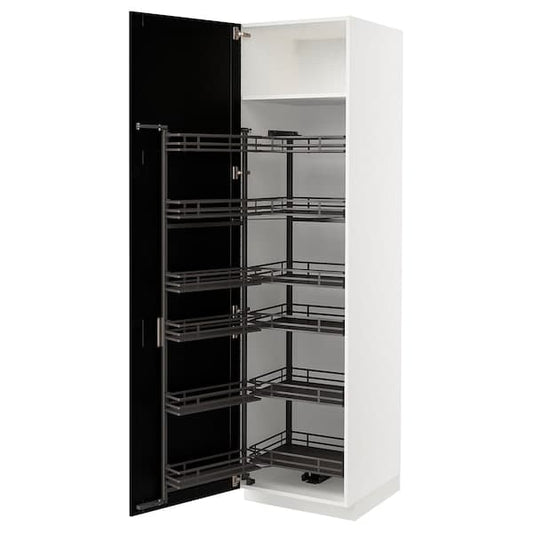 Ikea METOD - High cabinet with pull-out larder, white/Lerhyttan black stained, 60x60x220 cm
